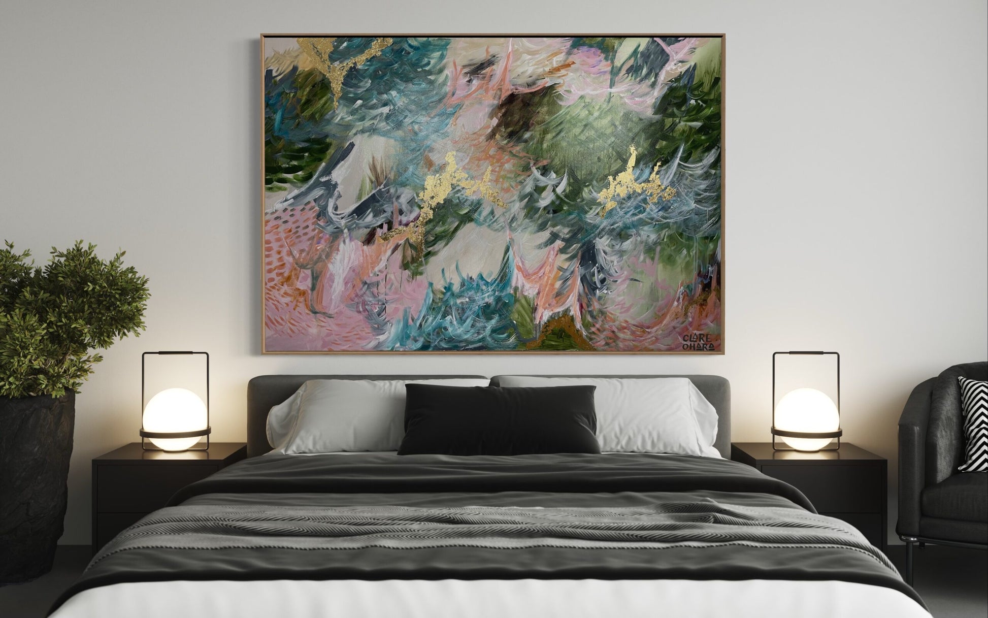 Greens and Peaches - Original -Clare O'Hara Australian Contemporary Artist - Art to Make You Smile