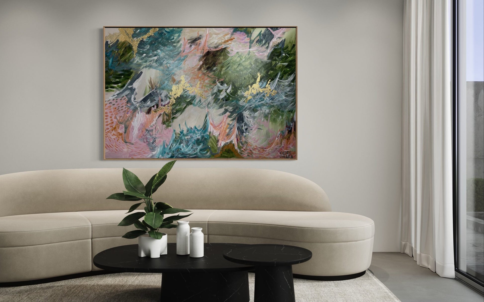 Greens and Peaches - Original -Clare O'Hara Australian Contemporary Artist - Art to Make You Smile