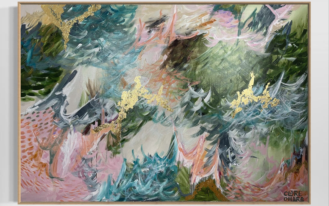 Greens and Peaches - Original -Clare O'Hara Australian Contemporary Artist - Art to Make You Smile